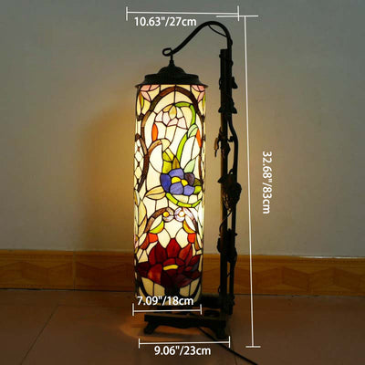 Traditional Tiffany Column Iron Glass 2-Light Standing Floor Lamp For Living Room