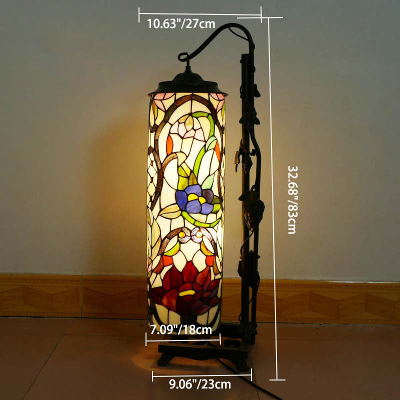 Traditional Tiffany Column Iron Glass 2-Light Standing Floor Lamp For Living Room