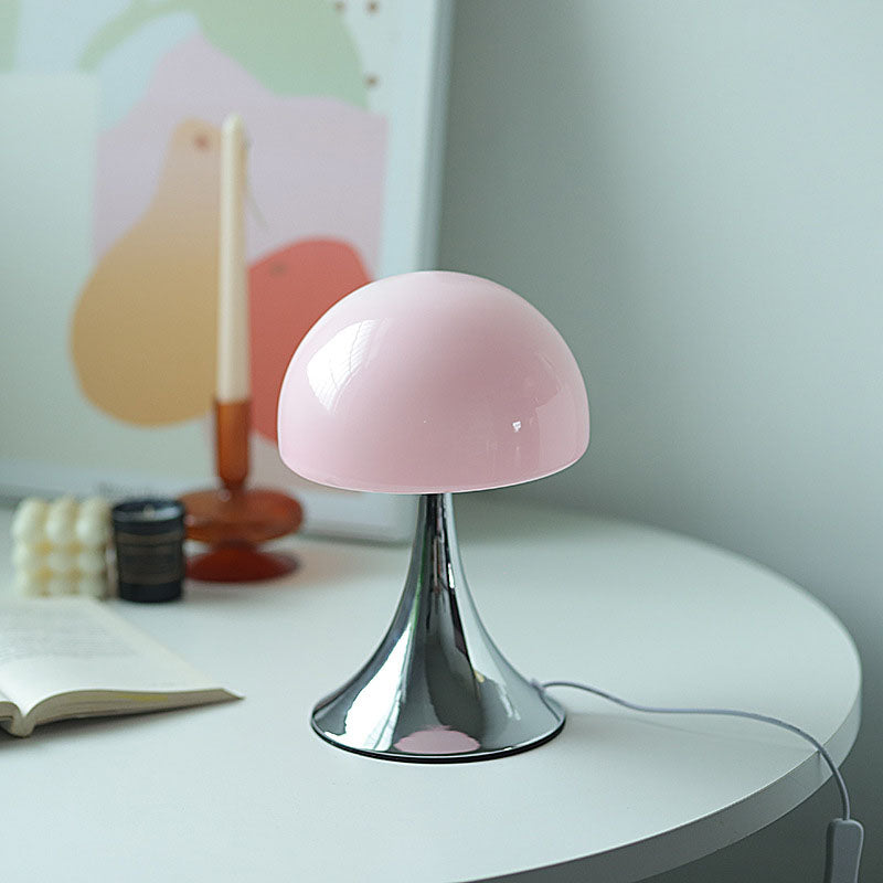 Modern Simplicity Iron Glass Mushroom Dome 1-Light Table Lamp For Bedside