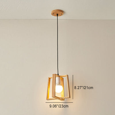 Traditional Japanese Square Solid Wood 1-Light Pendant Light For Bedroom