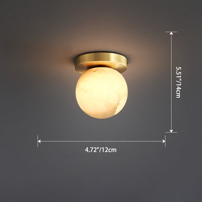 Traditional Chinese Copper Marble Cubic Ball Round Square 1-Light Semi-Flush Mount Ceiling Light For Hallway