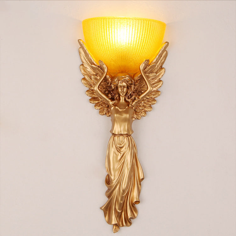 Traditional European Resin Glass Angel Statue 1-Light Wall Sconce Lamp For Living Room