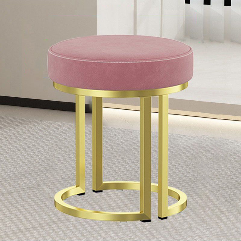 Modern Luxury Cylindrical Cotton Linen Leather Velvet Fabric Iron Vanity Stool For Bedroom