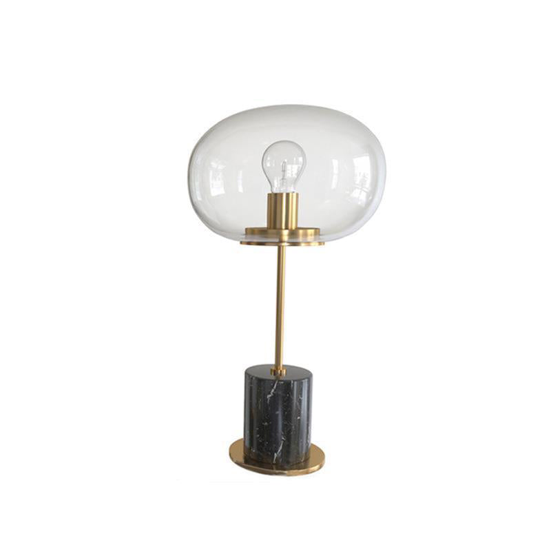 Modern Minimalist Round Ball Cylinder Marble Base Iron Glass 1-Light Table Lamp For Living Room