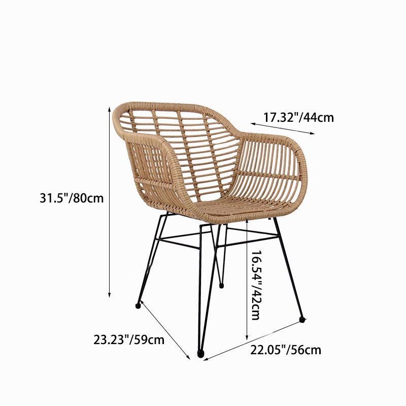 Traditional Farmhouse Rattan Weaving Iron Base Chair Armrest Backrest For Outdoor Patio