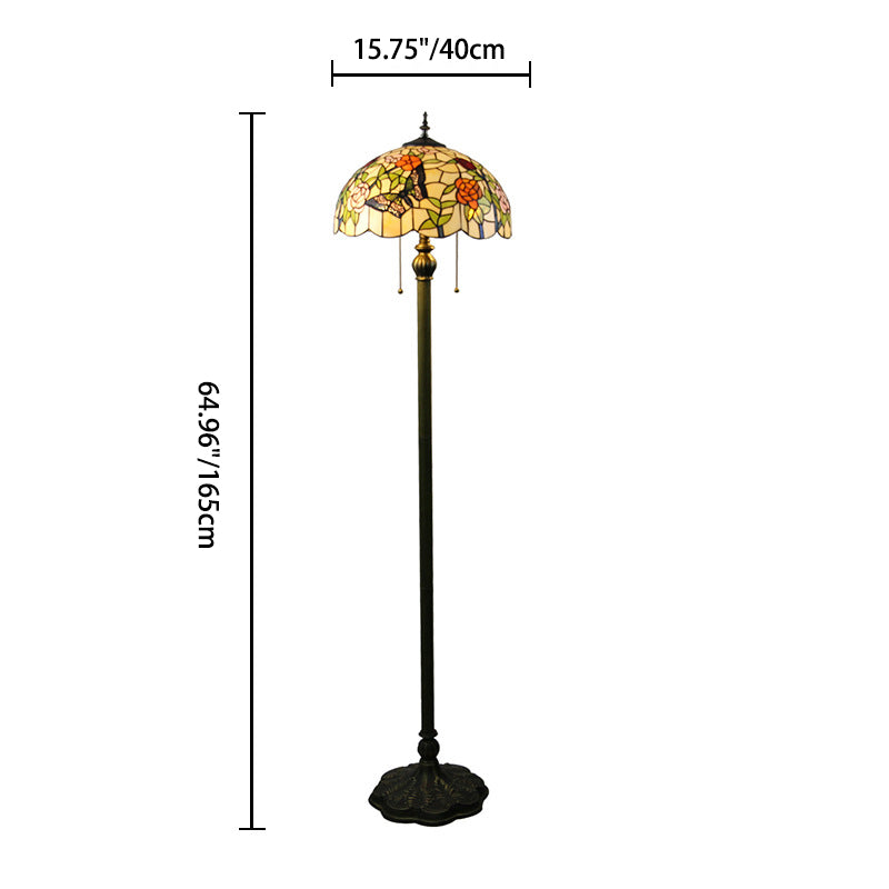 Traditional Tiffany Half Ball Resin Glass 1-Light Standing Floor Lamp For Bedroom