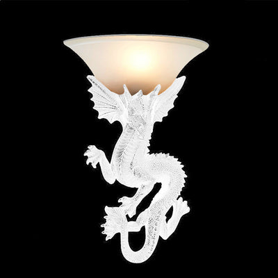 Traditional European Resin Glass Dragon Semi-Circular 1-Light Wall Sconce Lamp For Living Room