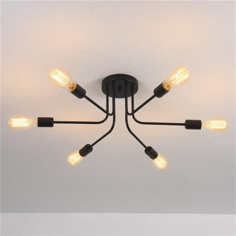 Industrial Retro Wrought Iron Glass 6-Light Flush Mount Ceiling Light