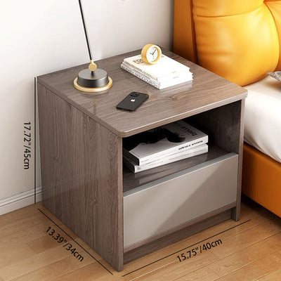 Modern Minimalist Square Table Top High Density Panel Nightstand 1-Drawer For Bedroom