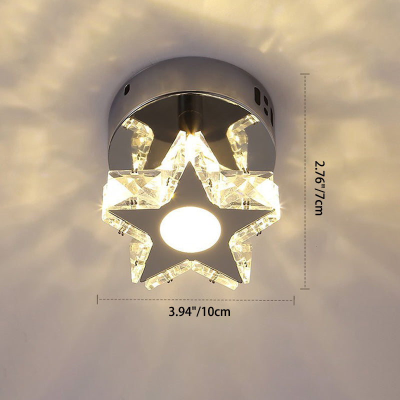 Modern Simplicity Stainless Steel Crystal Acrylic Star Heart Round Hexagon Elliptical LED Flush Mount Ceiling Light For Hallway