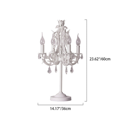 Contemporary Boho Distressed White Hardware Candelabra Design Crystal Bead 4-Light Table Lamp For Bedroom