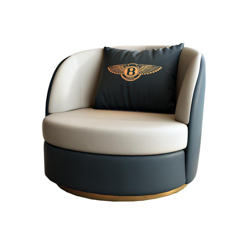 Modern Luxury Round Leather Upholstered Swivel Accent Chair Backrest Armrest For Living Room