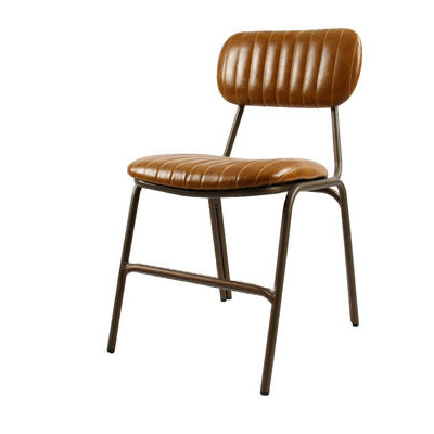 Contemporary Industrial Leather Iron Square Elliptical Stripe Dining Chair Backrest Footrest For Dining Room