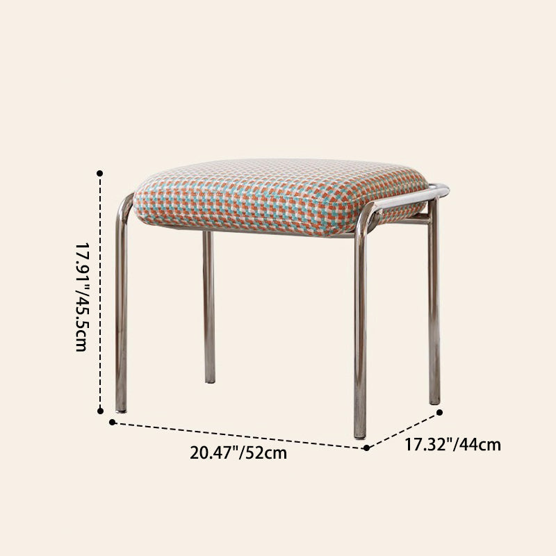 Contemporary Scandinavian Square Cotton Linen Upholstered Stainless Steel Frame Vanity Stool Backless For Bedroom