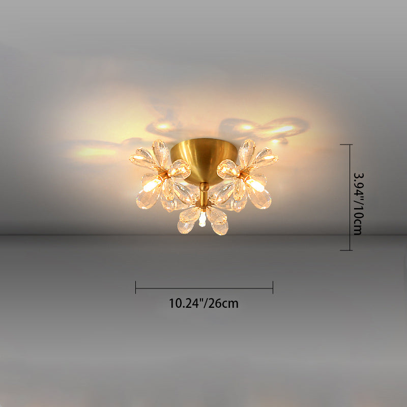 Modern Minimalist Flower Brass Crystal 3/5/6/7 Light Flush Mount Ceiling Light For Living Room