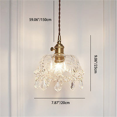 Contemporary Nordic Round Carved Brass Glass Crystal 1-Light Pendant Light For Living Room