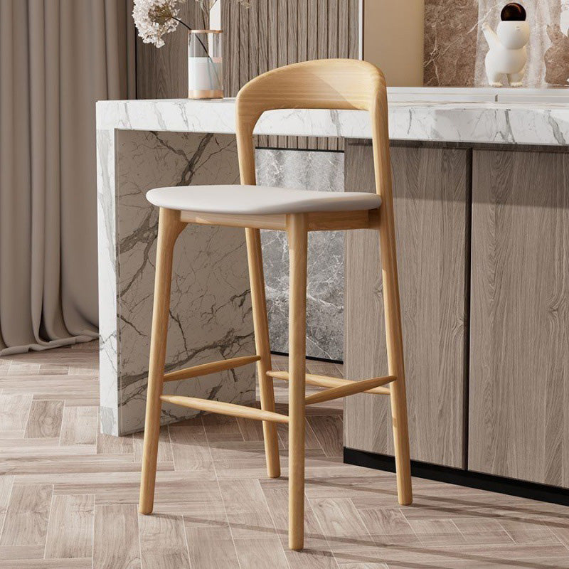 Modern Minimalist Square Leather Wood Bar Stool Backrest Footrest For Dining Room