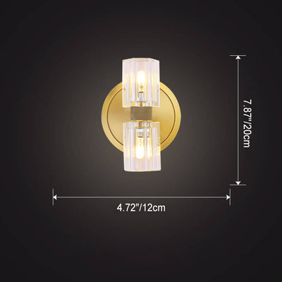 Modern Luxury Crystal Cylindrical Copper 2-Light Wall Sconce Lamp