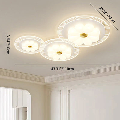 Traditional French Pastoral Floral Combination Acrylic Iron LED Flush Mount Ceiling Light For Living Room