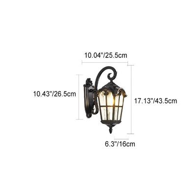 Traditional European Quadrilateral Window Shape Aluminum Glass 1-Light Wall Sconce Lamp For Outdoor Patio