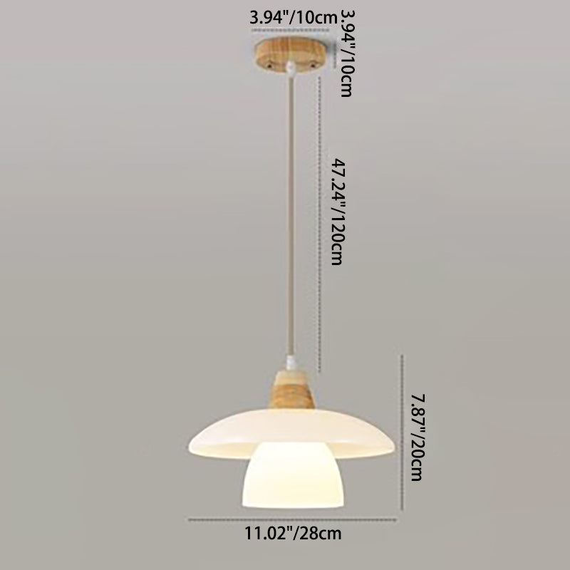 Contemporary Scandinavian Round Table Bowl Flared Oak Glass 1-Light Pendant Light For Bedroom