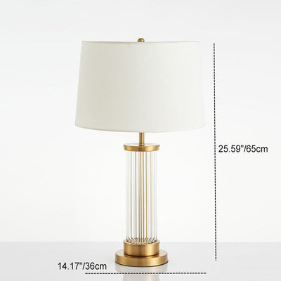 Moderne minimalistische runde Zylinder Metall Glas Stoff 1-Licht Tischlampe für Schlafzimmer 