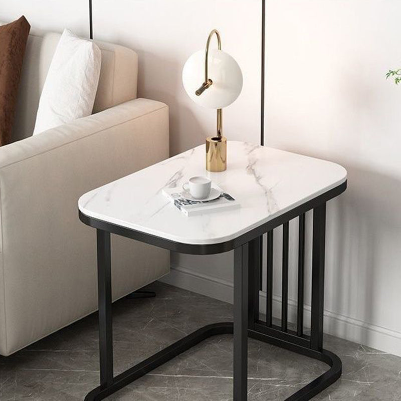 Modern Minimalist Rectangular Square Rock Slab Iron End Table For Living Room