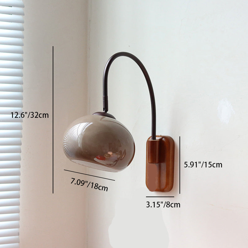 Contemporary Creative Half Round Fishing Rod Wood Glass 1-Light Wall Sconce Lamp For Bedroom