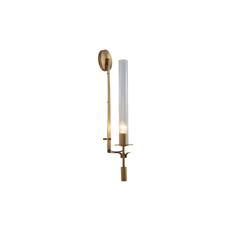 Contemporary Luxury Brass Iron Frame Glass Cylinder Shade 1-Light Wall Sconce Lamp For Living Room