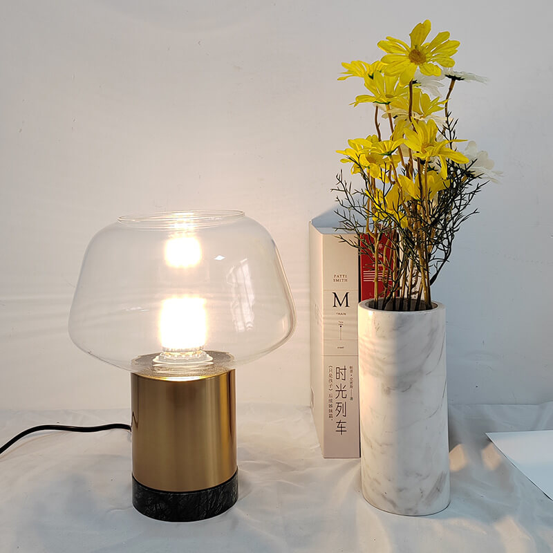 Lampe de table moderne et minimaliste à 1 lumière en verre et marbre cylindrique 