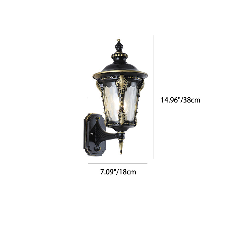 Traditional European Waterproof Quadrangle Pointed Cylinder Aluminum Glass 1-Light Outdoor Wall Sconce Lamp For Garden