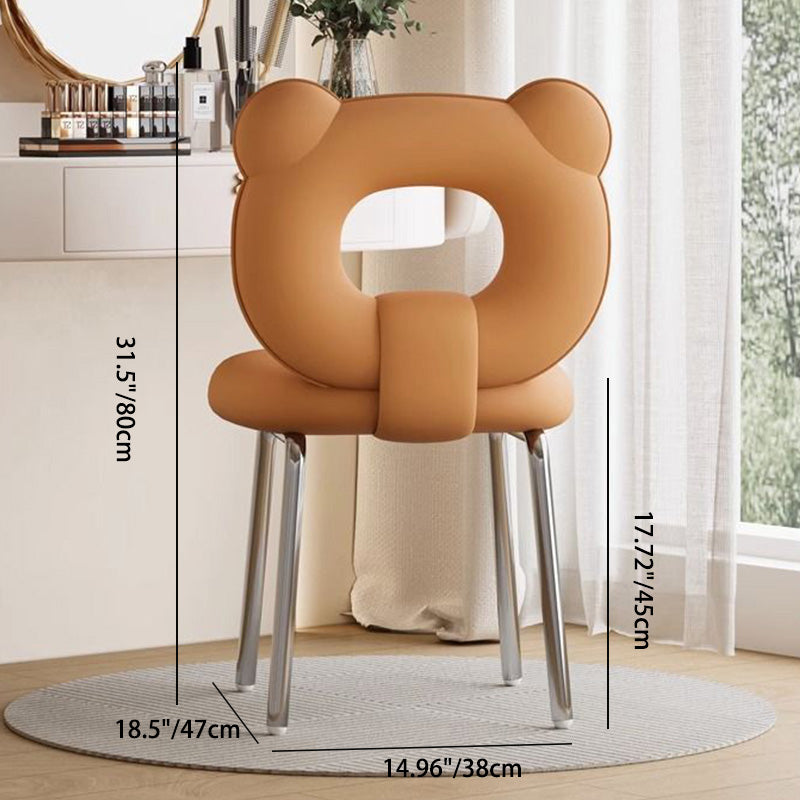 Contemporary Scandinavian Faux Leather Upholstered Metal Legs Vanity Stool Bear Back For Living Room