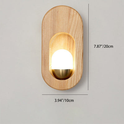 Traditional Japanese Wooden Elliptical Ultra-Thin Frame Acrylic Shade 1-Light Wall Sconce Lamp For Living Room