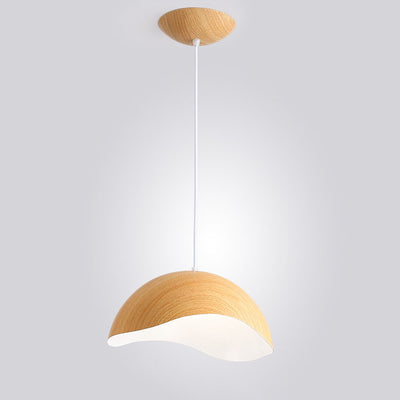 Lumière pendante contemporaine scandinave de vague de dôme de fer de grain de bois LED pour la salle à manger 