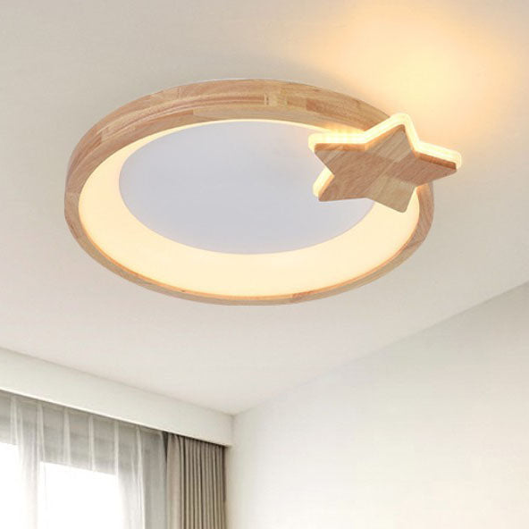 Contemporary Scandinavian Log Ring Acrylic LED Flush Mount Ceiling Light For Bedroom