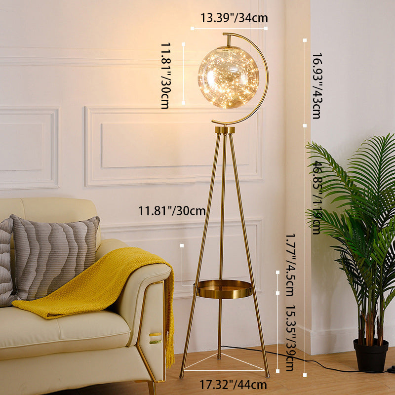 Contemporary Scandinavian Orb Tripod Iron Glass LED Standing Floor Lamp For Bedroom