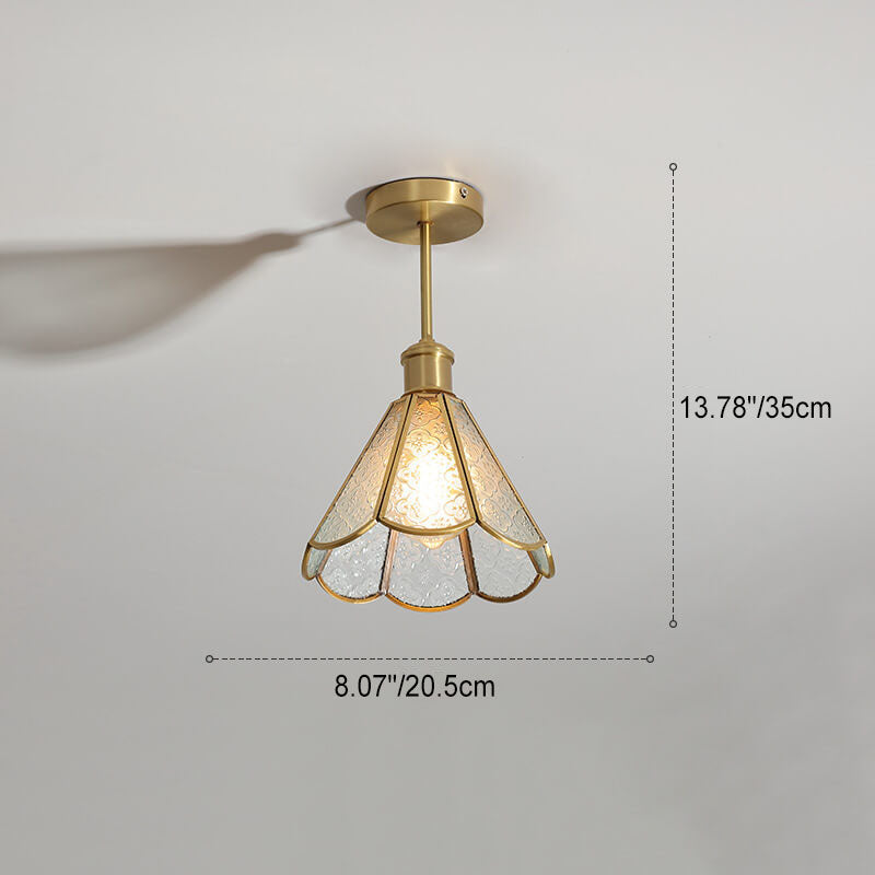 French Vintage Copper Gold Finish Frame Polygonal Glass 1-Light Semi-Flush Mount Ceiling Light