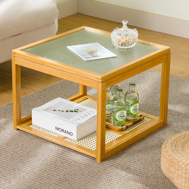 Traditional Japanese Square Wood Acrylic Coffee Table 1/2-Tier For Living Room