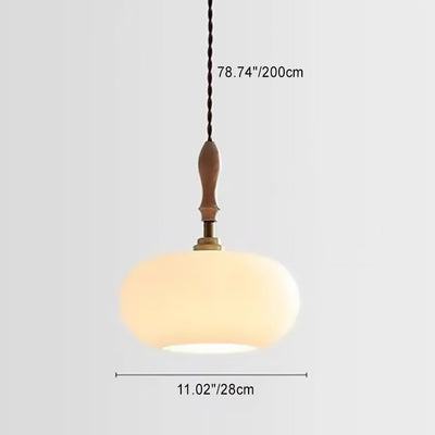 Modern Minimalist Copper Glass Wood Persimmon Shaped 1-Light Pendant Light For Dining Room