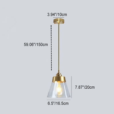 Modern Minimalist Round Trapezoid Brass Iron Glass 1-Light Pendant Light For Living Room