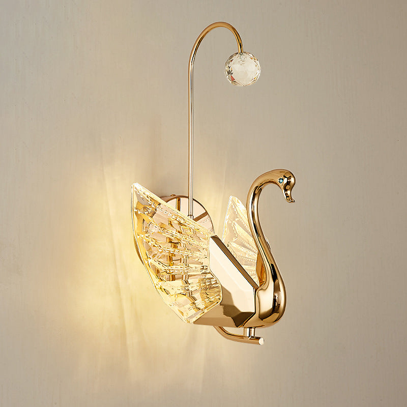 Modern Luxury Crystal Aluminum Acrylic Swan LED Wall Sconce Lamp For Bedside