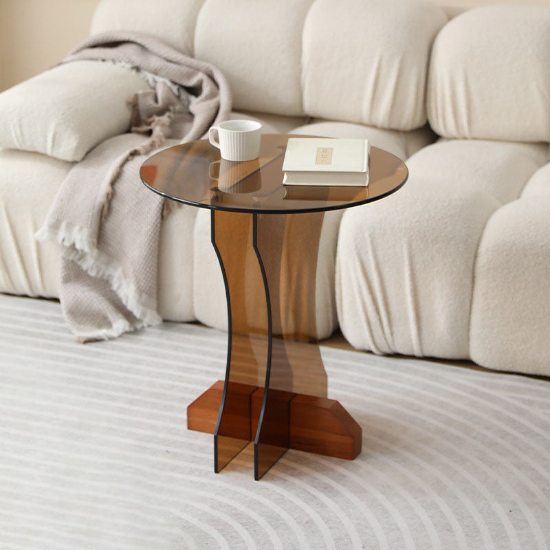 Modern Minimalist Round Glass End Table 1-Tier For Living Room