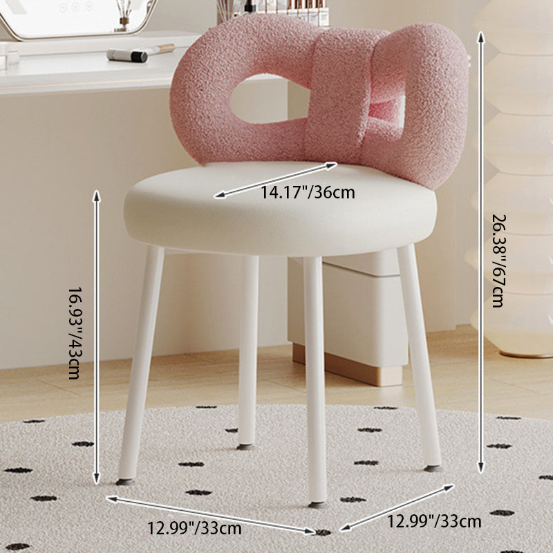 Modern Art Deco Butterfly Knot Round Leather Iron Vanity Stool Backrest Armless For Bedroom