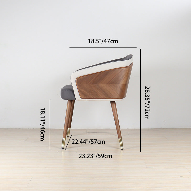 Contemporary Luxury Curved PU Leather Upholstered Wood Legs Dining Chair Backrest For Dining Room