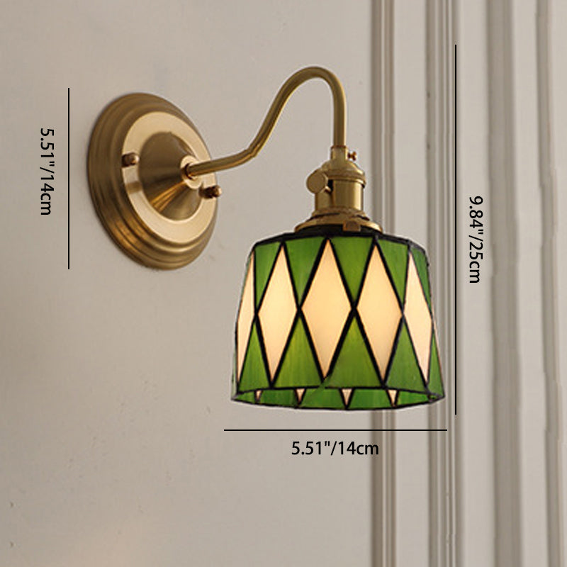 Traditional Tiffany Round Copper Glass 1-Light Wall Sconce Lamp For Living Room