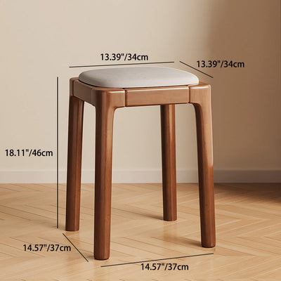 Modern Simplicity Wood Leather Sponge Square Vanity Stool Backless For Bedroom