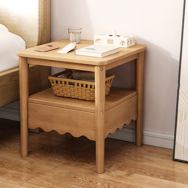 Contemporary Nordic Square Wood End Table 2-Tier For Living Room