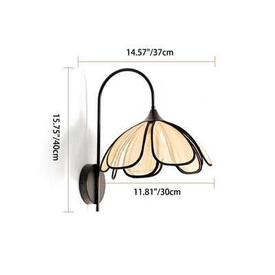 Traditional Japanese Flower Petal Shaped Iron Plant Fiber 1-Light Wall Sconce Lamp For Bedroom