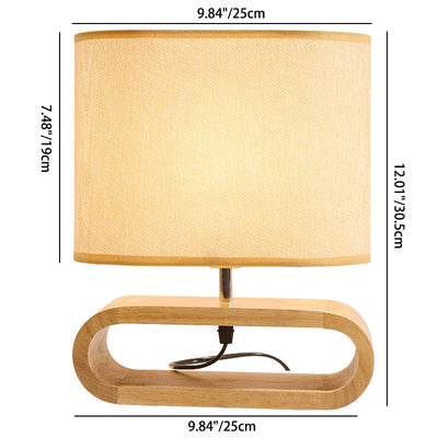 Contemporary Nordic Wood Fabric Cylinder Elliptical 1-Light Table Lamp For Study