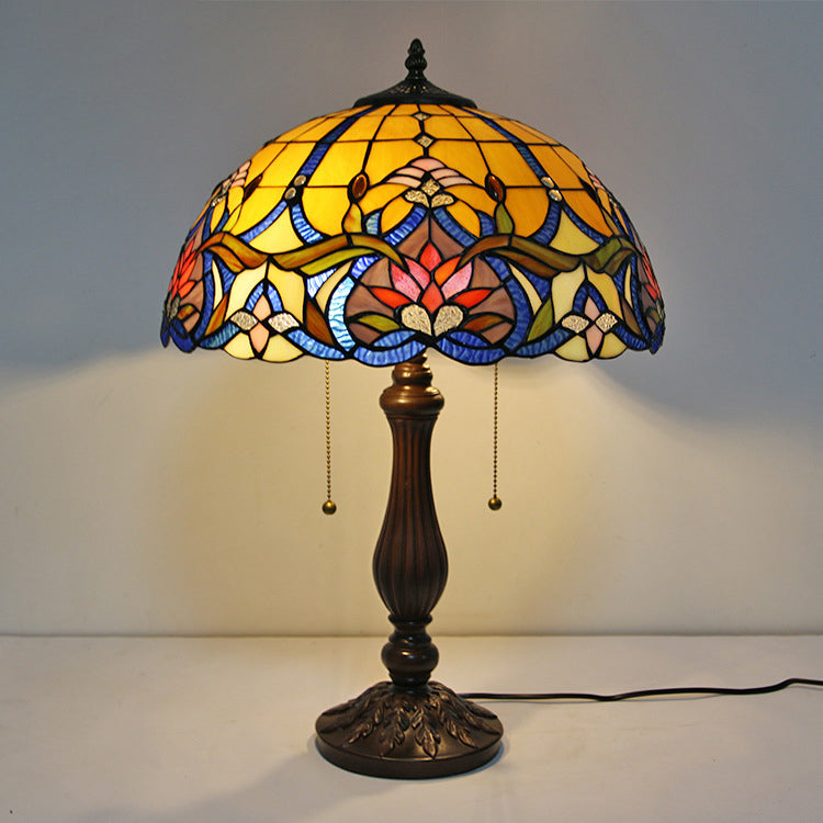 Traditional Tiffany Stained Glass Peacock Sunflower Resin Base 2-Light Table Lamp For Study